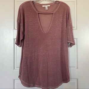 Mauve Scoop Neck Short Sleeved Flared Bottom Top - Size L - Forever 21